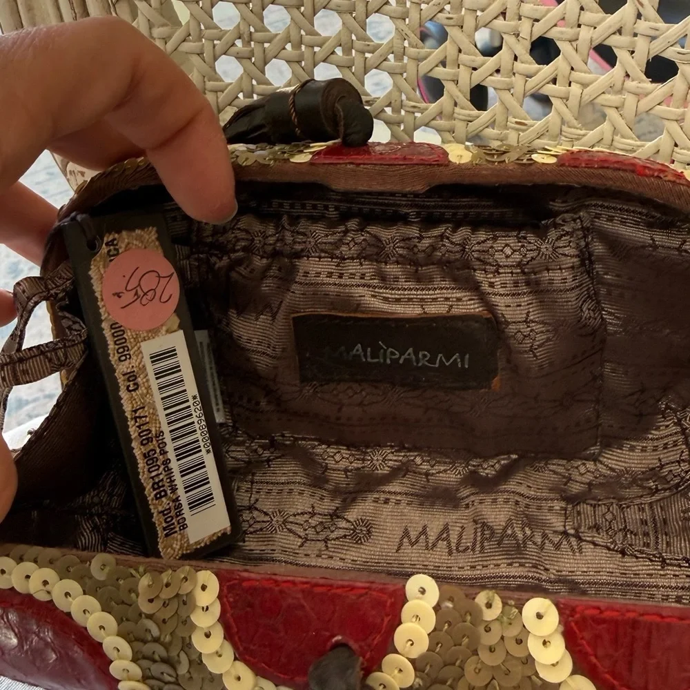 Maliparmi Sequin Polka Dot Wristlet in Red and Brown